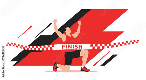 Athlete Celebrates Winning Race, Crossing Finish Line After An Intense Competition