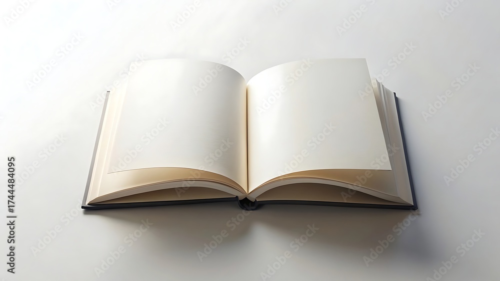 Obraz premium An open blank book with clean white pages casting a subtle shadow isolated on transparent background