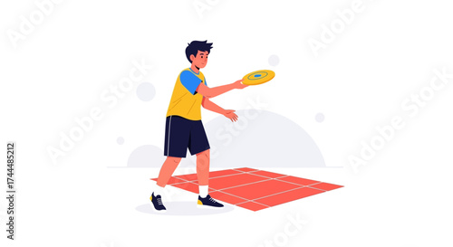 Athlete Playing Disc Toss Sport During A Sunny Day And Having Fun Outdoors
