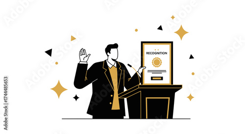 Award Ceremony Illustration: A Business Leader Acknowledging Recognition And Success