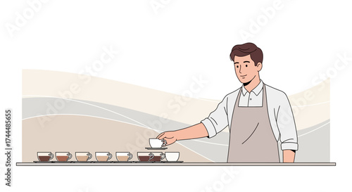 Barista Preparing Coffee Tasting Cups In A Modern Cafe Environment, Tasting Concepts