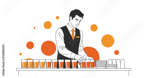 Barman Preparing Drinks With Artistic Background Minimalist Color Scheme Vector Illustration