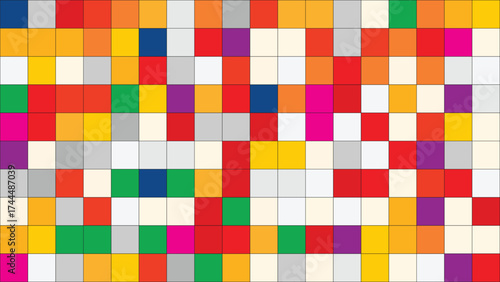 Vibrant Random Mosaic Pattern Background with Colorful Square Tiles Geometric Grid Texture Vector Illustration