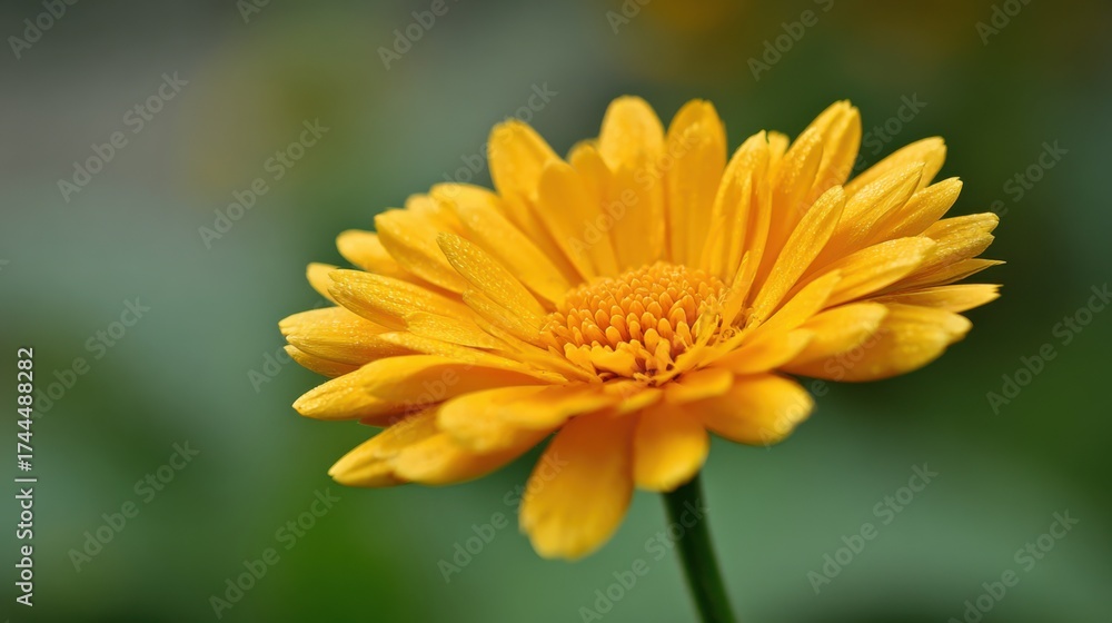 Obraz premium A vibrant yellow flower stands tall in a lush garden during spring. Its petals open wide to reveal a center filled with tiny details attracting pollinators and adding beauty to the surroundings.