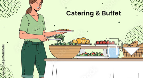 Buffet Service With Food Illustration Demonstrating A Professional Catering Event