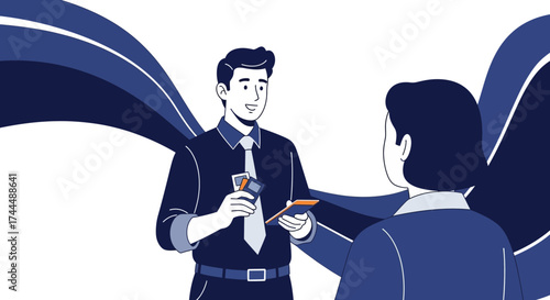 Business Consultation: A Professional Offering Cards and Explaining Information to a Client