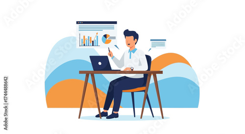 Business Consultant Interpreting Graphical Data While Working On A Modern Laptop With Pen