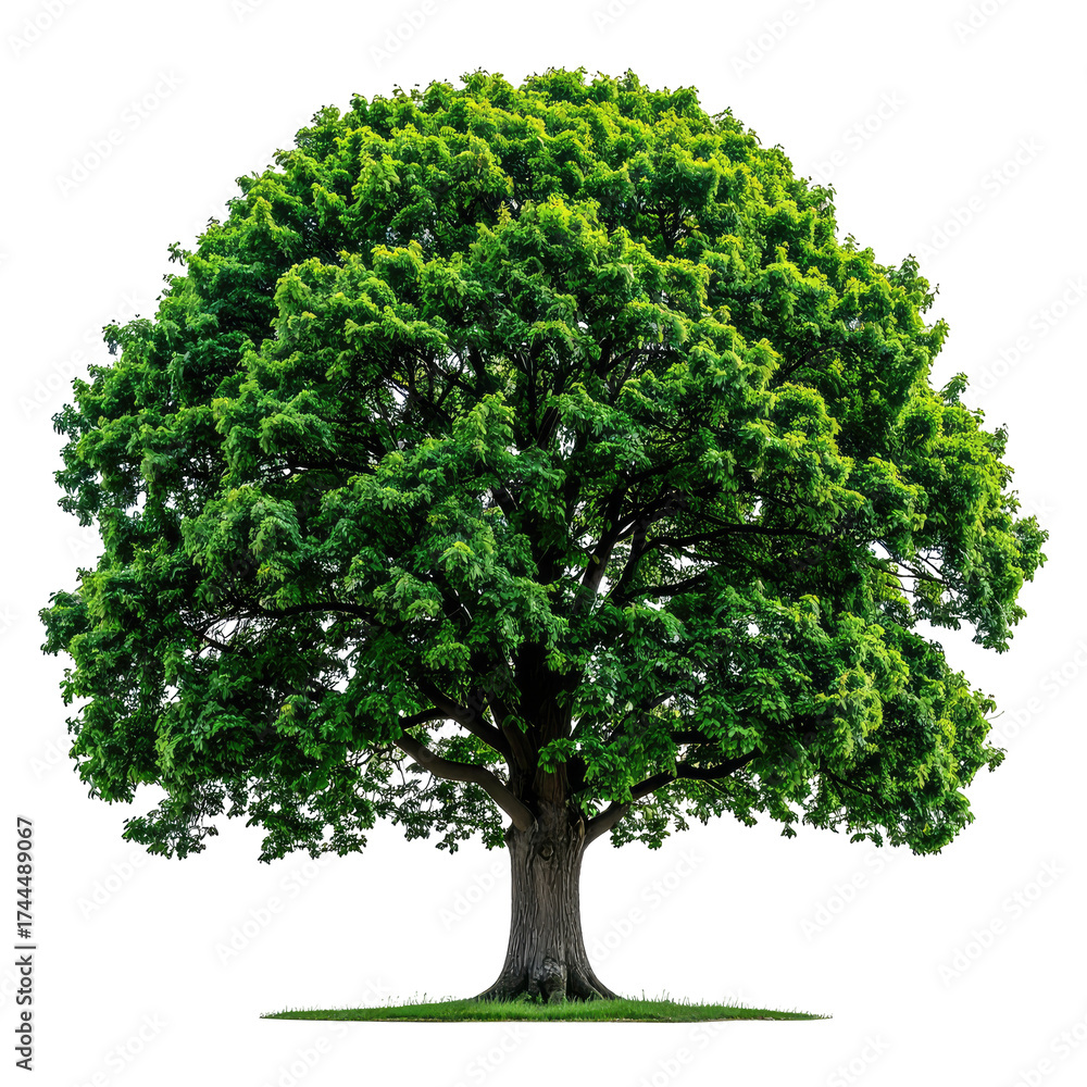 Obraz premium Lush green tree with full canopy and strong trunk, against black background