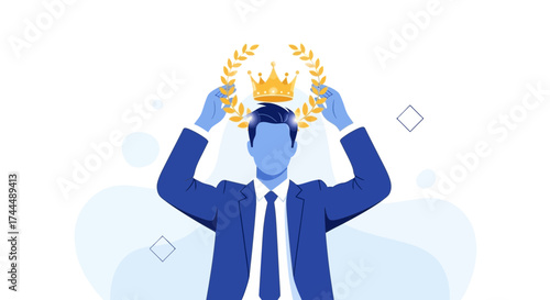 Business Leader Celebrating Success Receiving A Crown For Achieving Goals And Accomplishments