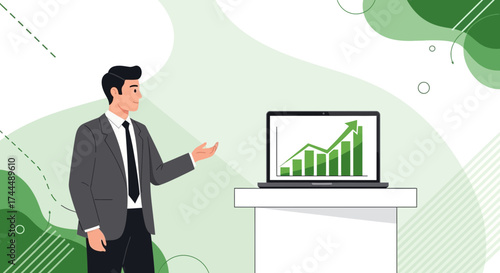 Business Man Presenting Growth Chart On The screen Showing Successful Earnings And Profits