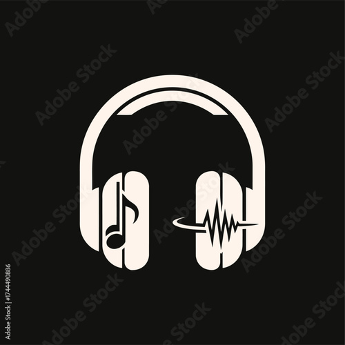 Purple and White Headphones Icon with Sound wave
