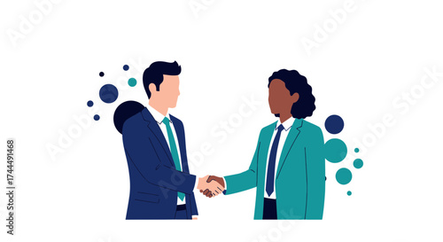 Business Partners Making An Agreement Handshake With Geometric Bubbles Background