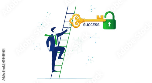 Business Person Climbing Ladder to Success Metaphor Achieving Goals and Overcoming Obstacles