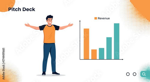 Business Presenter with Growth Revenue Chart in Presentation or Pitch Deck