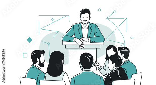 Business presentation illustration of a speaker with an audience  for a company strategy