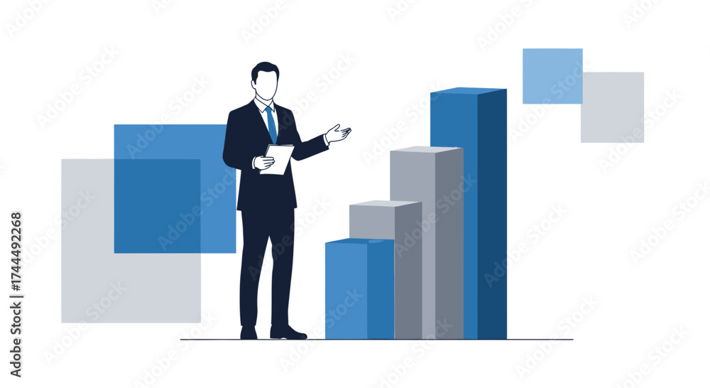 Obraz premium Business Presentation Depicting A Growing Statistical Framework and Financial Analysis