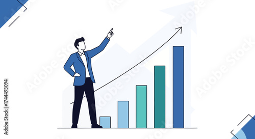 Business Professional Pointing Towards Financial Growth Chart, Showing Positive Trend