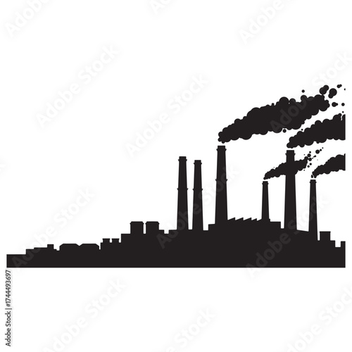 Industrial Factory Silhouette with Smoke Stacks pollution