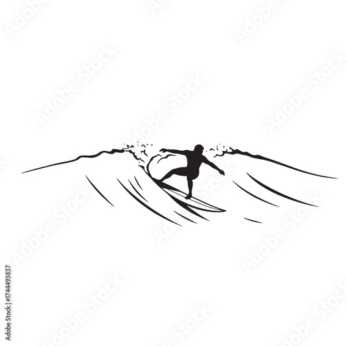 Silhouette of a surfer riding a breaking wave surfing