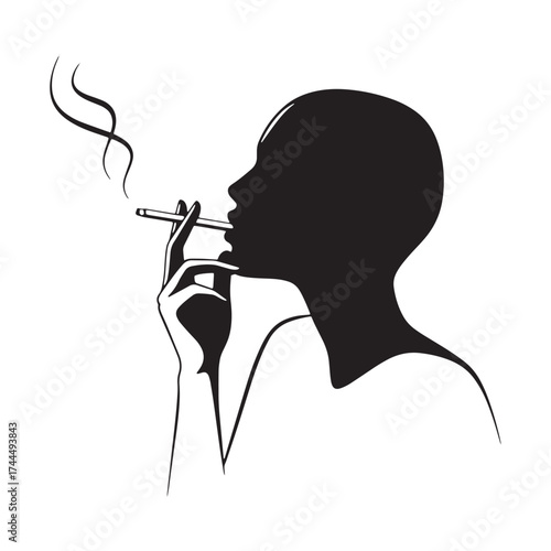 Silhouette of a woman smoking a cigarette with smoke