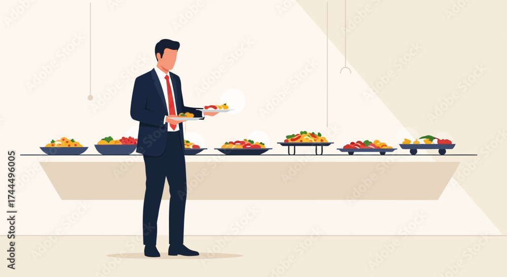 Fototapeta premium Business Professional Selecting Food At A Buffet Table During An Event Or Meeting