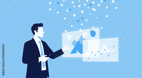 Business professional using digital charts and data for financial analysis and growth plans