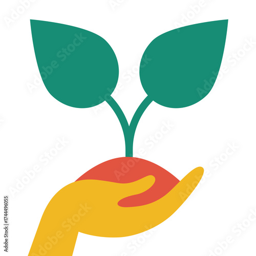 Hand holding soil with plant line and solid icon, Garden and gardening concept, Seedling sign