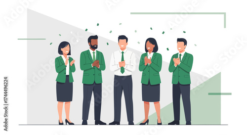 Business team celebrating success with applause illustration on a white background