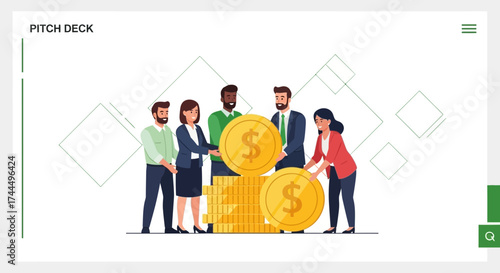 Business team handling money investment finance with dollar coins and stacked together