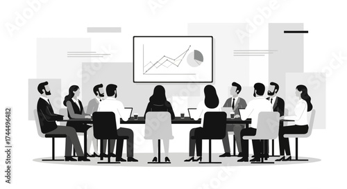 Business team meeting in the office, discussing business with graphs and charts for success