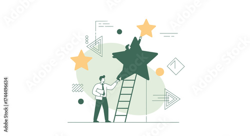 Business team working together to improve rating represented with a star concept