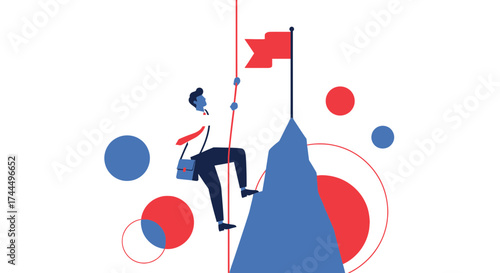 Businessman Ascending To The Summit Represents Ambition, Success, and Perseverance