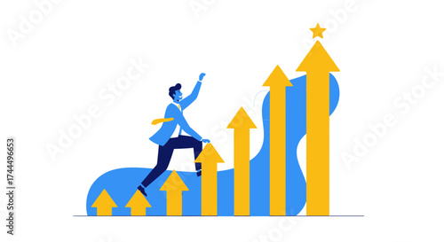 Businessman Ascending Towards A Star Symbolizing Achievement And Career Growth