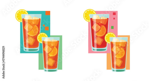 Vibrant Cocktail Collection: Flat Vector Set of Long Island Iced Teas