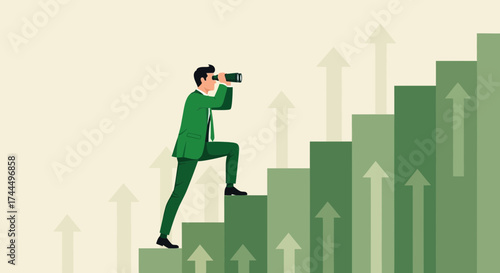 Business Visionary Climbing Toward Financial Success and Future Opportunities