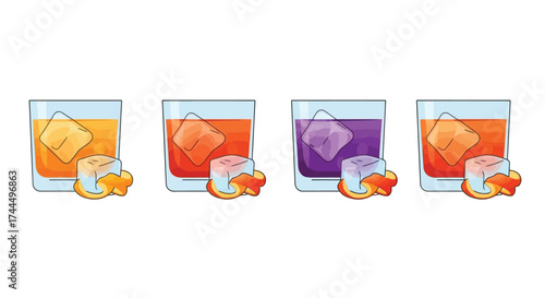 Whimsical Cocktail Collection Flat Vector Art with Colorful Twist and Ice