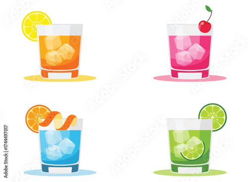 Vibrant Cocktail Collection: Flat Vector Art of Refreshing Mixed Drinks