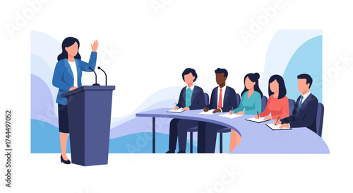 Business Woman Giving Presentation To A Group Of Professionals In Boardroom Meeting