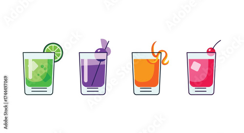 Elegant vector illustration showcasing a set of colorful cocktail drinks