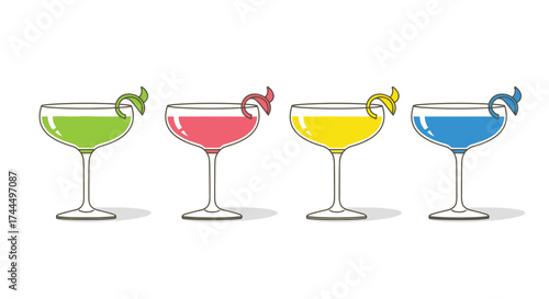 Vibrant Gimlet Cocktails: A Colorful Vector Set for Celebratory Designs