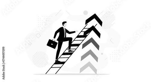 Businessman climbing a ladder to success business concept in a graphic illustration