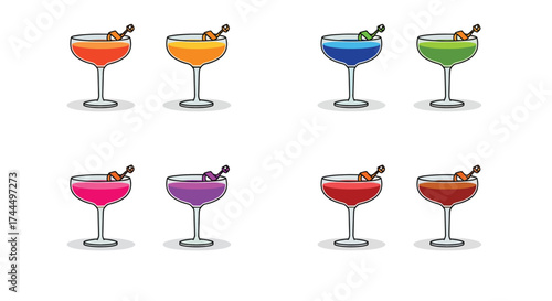Vibrant Variety: A Set of Eight Colorful Hanky Panky Cocktails Illustration