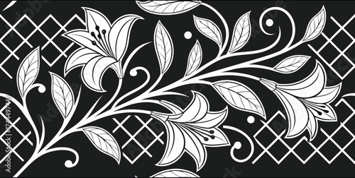 Luxury Ornamental Floral Vector Pattern | Black and White Decorative Swirl and Geometric Tile for Fashion, Fabric, Carpet, Interior and Graphic Design | Timeless Digital Art Texture