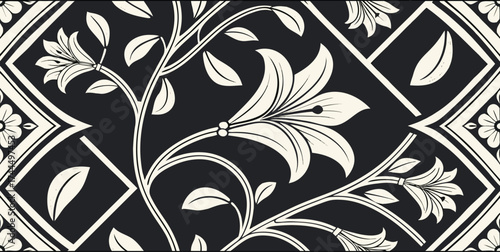 Luxury Ornamental Floral Vector Pattern | Black and White Decorative Swirl and Geometric Tile for Fashion, Fabric, Carpet, Interior and Graphic Design | Timeless Digital Art Texture