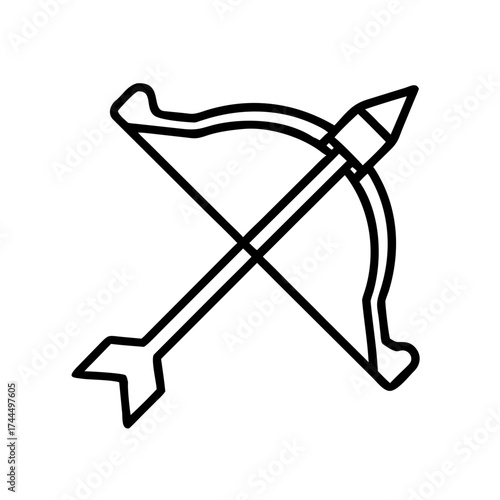 Crossbow and arrow icon in minimalist black outline style  