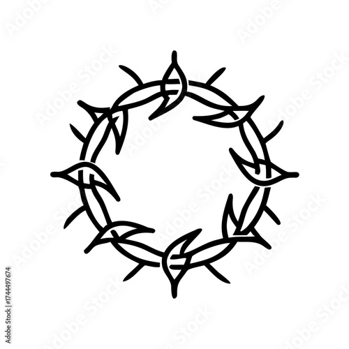Crown of thorns icon in minimalist design with black outline  