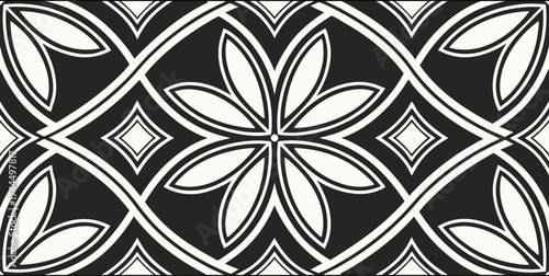 Luxury Ornamental Floral Vector Pattern | Black and White Decorative Swirl and Geometric Tile for Fashion, Fabric, Carpet, Interior and Graphic Design | Timeless Digital Art Texture