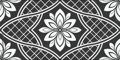 Luxury Ornamental Floral Vector Pattern | Black and White Decorative Swirl and Geometric Tile for Fashion, Fabric, Carpet, Interior and Graphic Design | Timeless Digital Art Texture
