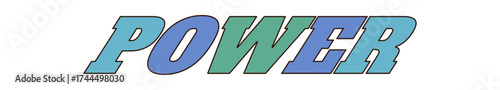 Groovy y2k power blue sticker font with vintage retro typography. Patch and label graphic as groovy element, trend for bold pop art and cool modern poster applications.