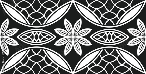 Luxury Ornamental Floral Vector Pattern | Black and White Decorative Swirl and Geometric Tile for Fashion, Fabric, Carpet, Interior and Graphic Design | Timeless Digital Art Texture